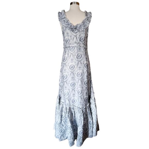 LOVESHACKFANCY Maxi Dress Gown Dupioni Silk Ruffles Sleeveless Gray Blue Sample - Picture 2 of 11